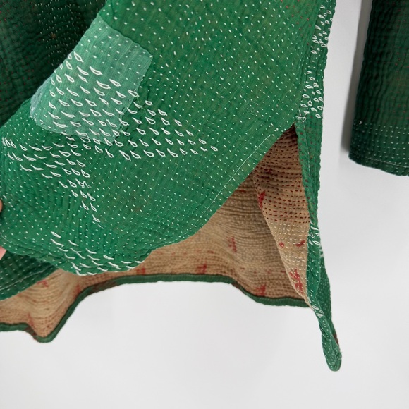 Kantha Bae Kelly Green Quilted Oversized Relaxed Hoodie Top Free Size (One Size) - Picture 3 of 8